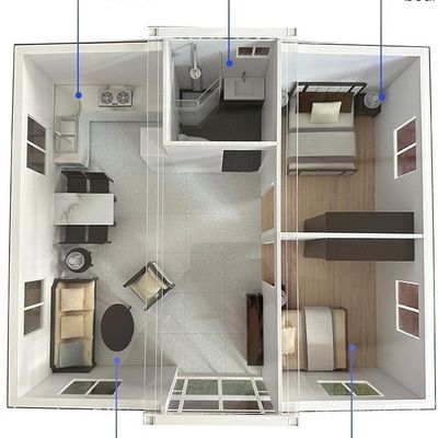 Πλήρως επιπλωμένο 20ft Prefab Steel επεκτάσιμα σπίτι με 2 υπνοδωμάτια και τα παράθυρα από αλουμίνιο