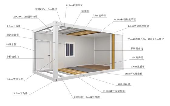 20 40 ft Προσαρμοσμένο χρώμα Προσκευασμένο αποσυναρμολογητέο δοχείο Σπίτι για το χώρο εργασίας Γραφείο Δυνατό Σταθερό και προσαρμοσμένο σχεδιασμό